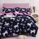 Mooreeke Kids Comforter Bed Set Full Size for s Girls, 8 Pieces Bed in a Bag with Shams, Sheet Set, Purple Pink Unicorn Full Soft Microfiber Kids Comforter Bedding Set
