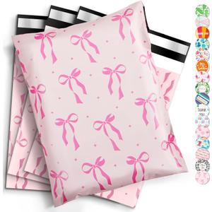 Oududianzi Poly Mailers 10x13, 100PCS Shipping Bags, Self-Sealing Mailers Poly Bags, Mailing Envelopes Bulk, Polymailers Packaging Bags for Online and offline Small Bussiness (Pink Bows)