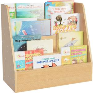 Small Desktop Bookshelf, 4-Tier Magazine Rack, Book Storage Organizer Display Stand, Narrow Bookshelf for Home Office, Living Room, Oak