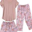 Ekouaer  Capri Pajamas for Women Sleeve Pajama  Floral Pj Soft Sleepwear with Pockets 2XL