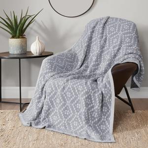Lucky Brand Diamond Dot Jacquard Gray Geometric Fuzzy Throw Blanket 36"x 60" - Plush & Thick Softness