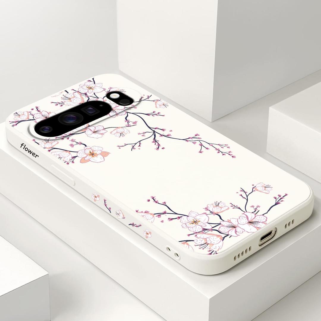 for Pixel 10 Pro Case, Flower Design Slim Soft Anti Slip and Anti Scratch Silicone Phone Cover for Pixel 10 Pro 6.3 inch, Plum White