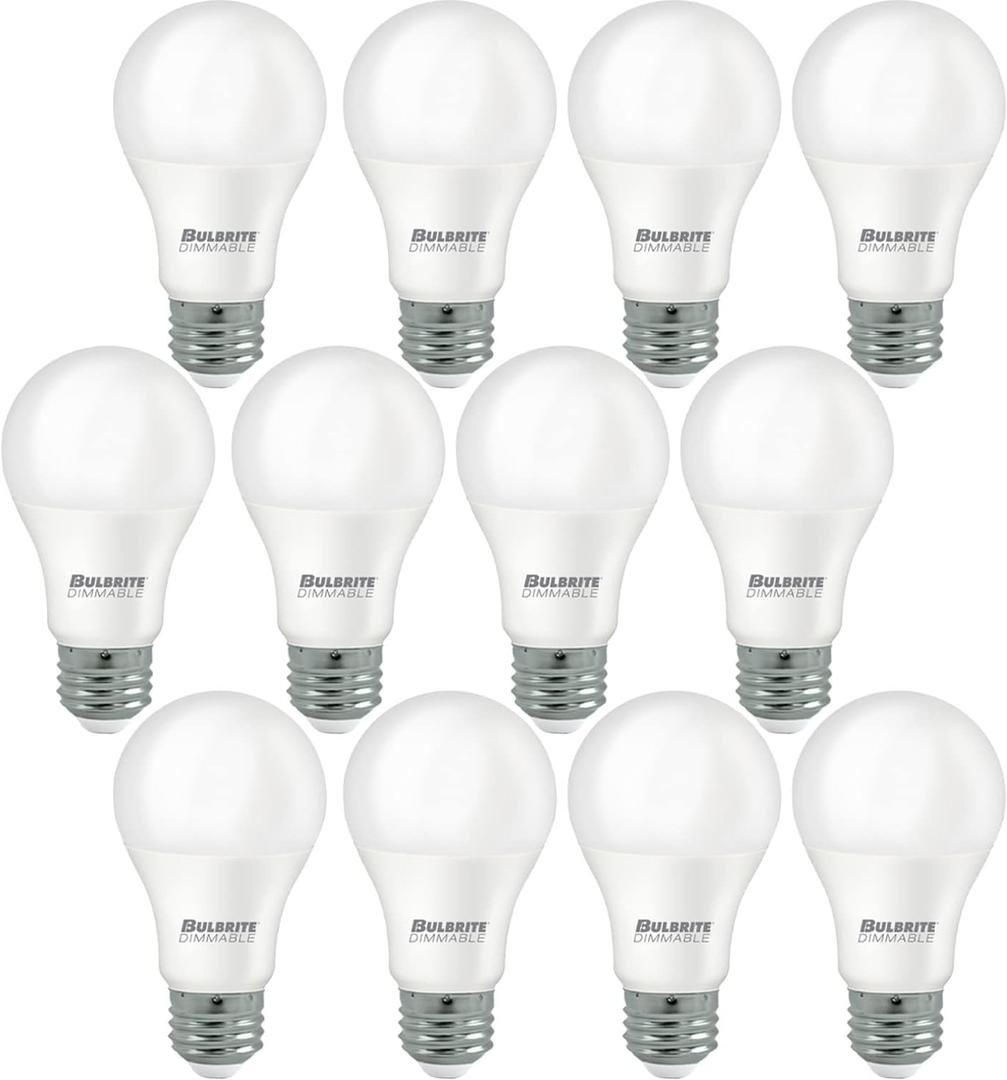 Bulbrite Pack of 12 Item 774235 A19 LED Bulb, 9W, 60W Equiv., Dimmable, 3000K, E26 Base, 120V Soft White Light, A-Type Bulb