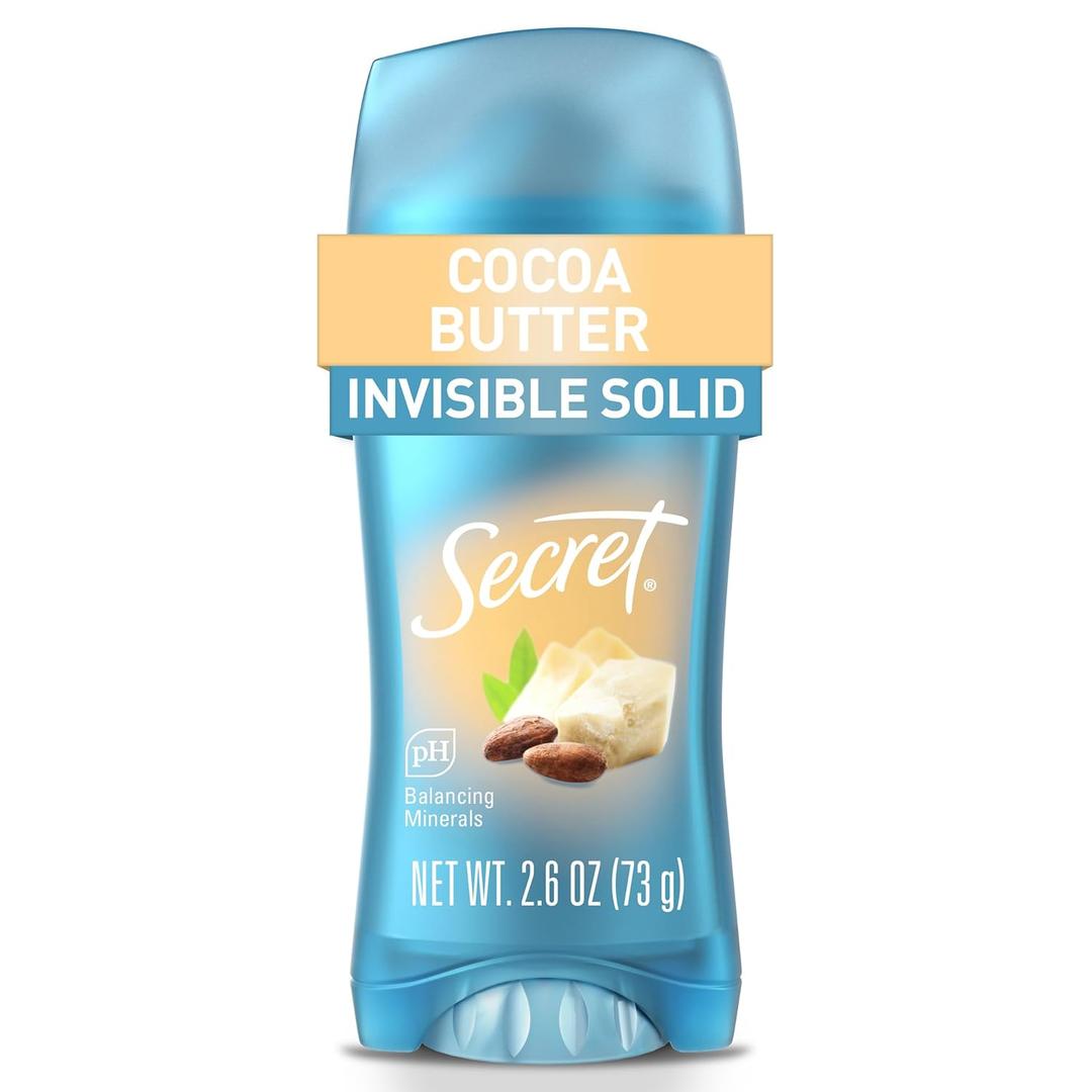 Secret Fresh Antiperspirant Deodorant for Women, 72hr Breathable Sweat & Odor Protection, Instant Freshness & Gentle, PH Balancing Minerals, Invisible Solid, Cocoa Butter Scent, 2.6 oz (2.6 Ounce (Pack of 1))