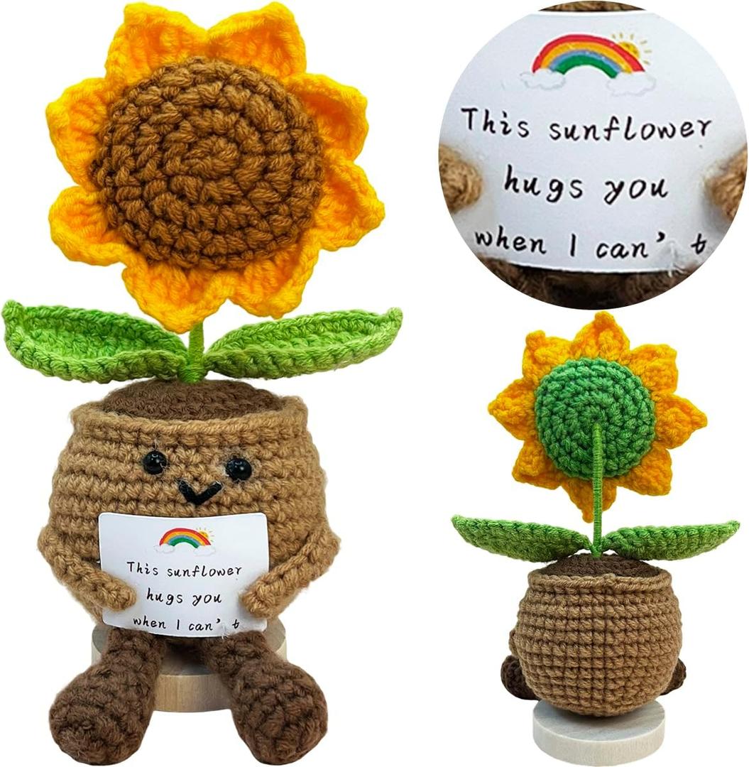 2 x Sunflower Doll Crochet with Card - Positive Appreciation Present for Teachers, Graduation, Mom, Inspirational Gift for Students, Kids,Women,Men, Coworker, Friend,Sister,Christmas, Birthday