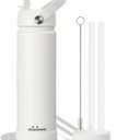 Mininoo Insulated Stainless Steel Water Bottle with Straw, Ceramic-Lined, BPA-Free & Leak-Proof, 24 oz, White