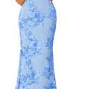 ZESICA Cocktail Wedding Guest Dresses for Women 2026 Summer Strapless Floral Bodycon Mesh Tube Formal Party Midi Dress (Blue, M)