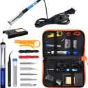 Soldering Iron Kit Electronics, 60W Adjustable Temperature Welding Tool, 5pcs Soldering Tips, Desoldering Pump, Soldering Iron Stand, Tweezers (Orange)