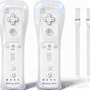 2 Pack Wii Remote Controller with Motion Plus, Wireless Controller for Nintendo Wii and Wii U, with Silicone Case and Wrist Strap, No Nunchucks (white)