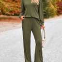PRETTYGARDEN Womens 2 Piece Outfits Crewneck Long Sleeve Pullover Tops Wide Leg Long Pants Casual Lounge Set Travel Tracksuit