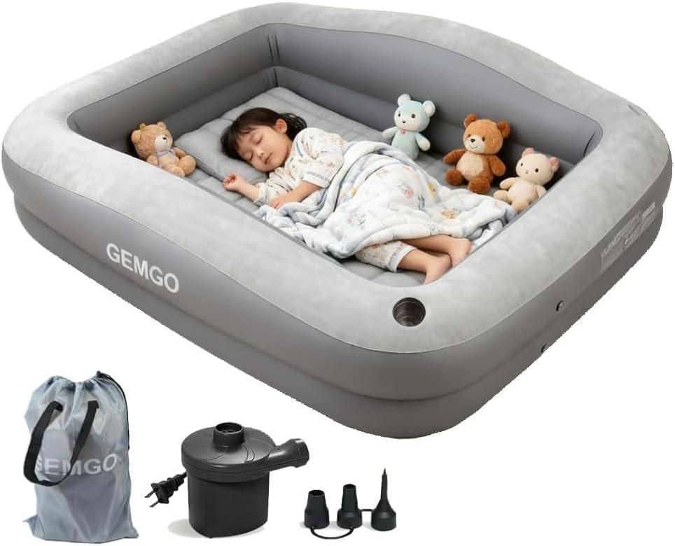 Inflatable Toddler Travel Bed Portable 67" Toddler Bed for Kids with 4 Safety Sides - Lightweight Kids Air Mattress with High-Speed Pump & Carry Bag