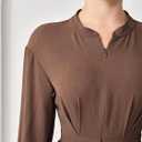 Women's Elegant Swing Flowy Dresses Long Sleeve Invisible Zipper Front Pleated Front Semi Formal Dresses,Brown,Medium