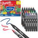 Sharpie Creative Markers, Combo Pack, Water-Based Acrylic, Bullet & Brush Tips, Assorted Colors Including Earth Tones, 24 Count - Works on Paper, Metal, Wood, Ceramic, Glass, Rock, Canvas
