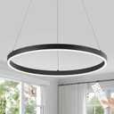 Benkut LED Ring Chandelier Black Dimmable Circular Pendant Light Fixture | Modern Chandelier Dimmable Dining Room Light with Remote, Round LED Pendant Light for Kitchen Island Living Room, D24in
