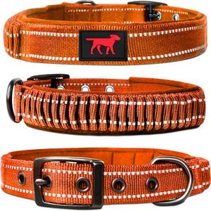 Heavy Duty Dog Collar With Handle | Ballistic Nylon Heavy Duty Collar | Padded Reflective Dog Collar With Adjustable Stainless Steel Hardware | Convenient Sizing for All Breeds (Medium/Large (14 - 18" Neck), Orange)