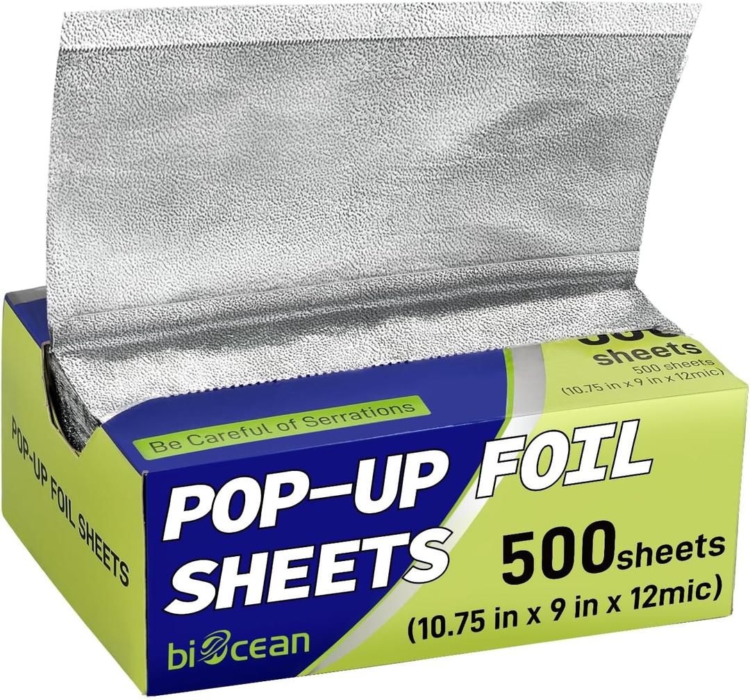 500 Pre-Cut Aluminum Foil Sheets, 9" x 10.75" Pop-Up Foil Sheets for Restaurant Use, Disposable Food Wrapping for Burritos, Hot Dogs, and Sandwiches