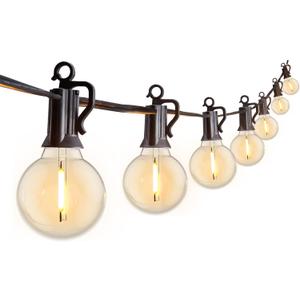 Outdoor String Lights 25 Feet G40 Globe LED Patio Lights with 13 Edison Plastic Bulbs(1 Spare), Waterproof Connectable Hanging Lights for Backyard Porch Balcony Party Decor, E12 Socket Base, Black (25ft, Black - LED)