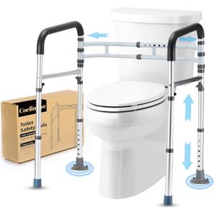 Toilet Safety Rails (300 LB) Adjustable, Foldable Toilet Handle Frame for Elderly & Disabled Adults, Supports All Toilet Types