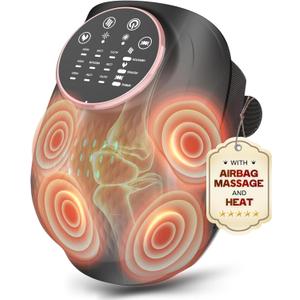 Knee Massager with Heat, 3D Airbag Compression, 3 Heating Levels, 3 Vibration Modes, Adjustable Straps, Memory Function, Cordless Knee Brace Massager for Home Use, Gift for Men and Women (Black Pink)