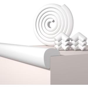Baby Proof Edge Corner Protector, 6.56FT 0.47''Th L-Shape Furniture Corner & Edge Safety Bumpers with 6 Corners, Pre-Taped, Soft NBR Rubber Foam Desk Edge Cushion Wall Corner ProtectorWhite-gray