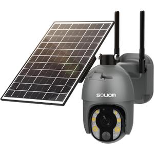 SOLIOM Security Cameras Wireless Outdoor, 5MP 2.4G Wi-Fi Security Camera with 10X Optical Zoom, Battery and Solar Powered, Human Detection, Spotlight Color Night Vision, Auto Tracking