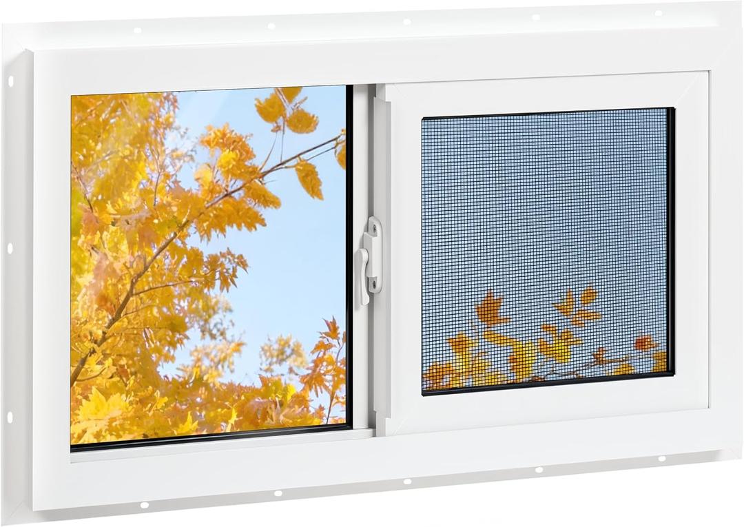 Vinyl Basement Window, 24" x 16" Bathroom Sliding Window with Double Pane Insulated Tempered Glass and Fiberglass Screen for Basement, Bathroom, Shed (White)