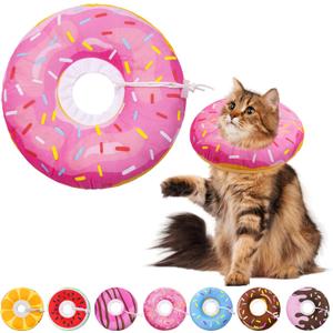 Cat Cone Soft Collar, Adjustable Cat Recovery Collars Kitten Cones to Stop Licking, Cute Donut E Collar After Surgery, Elizabethan Healing Protective Cones After Spay (Donut Pink, Large)