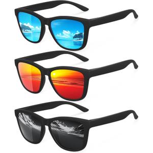 Polarized Sunglasses for Men and Women - Classic Fashion Sun Glasses Lightweight Shades for Driving Fishing Golf (A1 Black/Ice Blue Mirrored/Red Mirrored)