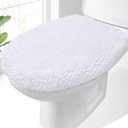 OLANLY Soft Chenille Bathroom Toilet Lid Cover, Machine Washable Seat Covers, 17.5x15, Stays in Place Rubber Backing, Fits Most Round, Elongated and Oblong Lids, Accessories Decor, White