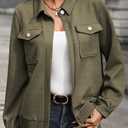 SHEWIN Jackets for Women Fall Fashion 2025 Casual Zip Up Shacket Jacket Lightweight Long Sleeve Shirts Tops (Green, XL)