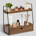 2-Tier Bathroom Organizer Countertop with Drawer, Wood Counter Organizer for Bathroom Decor, Sink Shelf for Vanity Storage, Makeup Tray for Perfume Skincare Bedroom Kitchen Corner