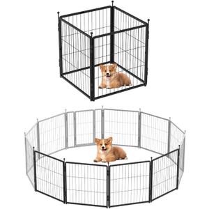 Dog Playpen Add-on 24 inch 4 Panels for Indoor & Outdoor Use – Heavy-Duty Metal Pet Fence with Ground Stakes, Rounded Ball Tops for Safety, Stable & Foldable Design, Easy to Assemble