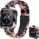 Band with Case Compatible with Apple Watch 49mm 46mm 45mm 44mm 42mm 41mm 40mm 38mm,Women Men Fashion Resin Strap Bumper for iWatch Ultra 3/2/1 Series 11 10 9 8 7 SE 6 5 4 3 2 1 (Black Ivory Tortoise)