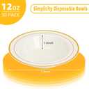 50 Pack Ivory Gold Plastic Bowls, 12oz Gold Rim Fancy Disposable Soup Bowl Heavy-Duty Serving Dessert/Salad Bowls for Party, Birthday