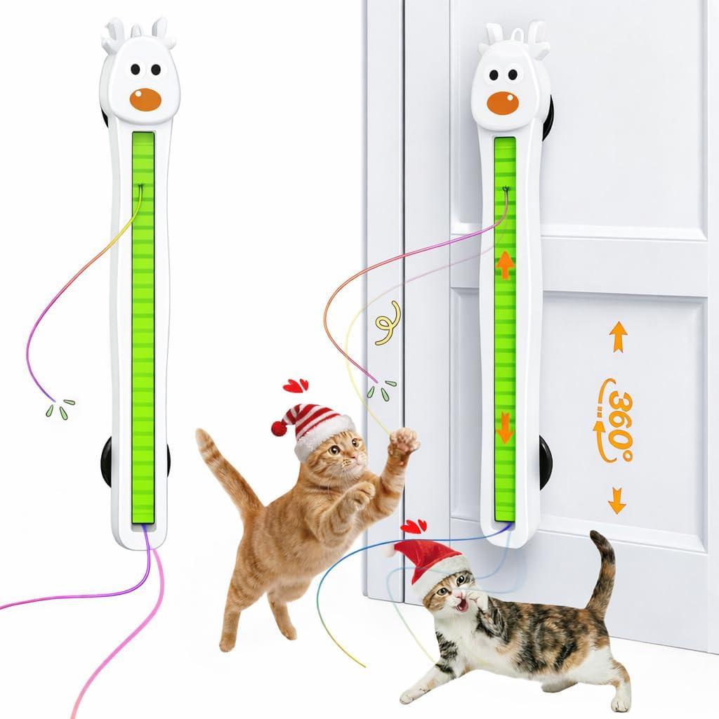 Interactive Cat Toy for Indoor Cats: Door-Mounted Automatic Moving Enrichment Cat Toy with Adjustable Motion Modes, Rechargeable Electric for Kittens & Bored Adult Cats, Hands-Free Pet Play Accessory (White)
