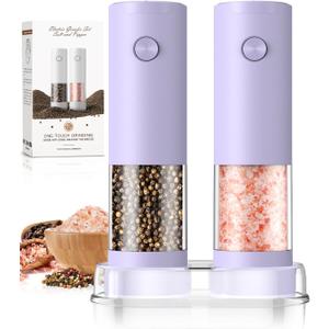 Salt and Pepper Grinder Set Gifts for Women Automatic Battery Pepper Mill Shakers Kitchen Accessories Cooking for Mom, Adjustable Coarseness Salt Pepper Shakers Family Gifts Ideas (Purple)