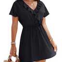 BMJL Womens Bathing Suit Cover Up Ruffle V-neck Swimsuit Coverup Short Sleeve Beach Cover Up(Black, XL)