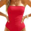 Holipick Women Tummy Control One Piece Swimsuits Strapless Bandeau Bathing Suits Slimming Halter Swimwear (M)