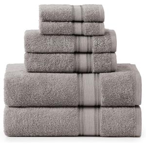 LANE LINEN Luxury Bath Towels Set - 6 Piece 100% Cotton Bathroom Quick Dry Shower Extra Aborbent Towel Super Soft 2 Hand Wash Cloths Space Light Grey