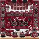Graduation Decorations 2026 Maroon Party Decor Set with Congrats Grad Banner, Class of 2026 Backdrop, Balloons, Box & Streamers Supplies for High School & College Celebrations