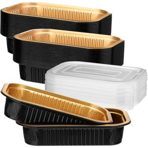 Baderke 20 Pack 50oz Aluminum Foil Pans with Lids Foil Baking Tins, 8.7"x 6" Bread Loaf Pan Disposable Cake Tins for Microwave Oven Cooking, Baking, Takeaway Food Container(Black Gold) Baderke 20 Pack 50oz Aluminum Foil Pans with Lids Foil Baking Tins, 8.7"x 6" Bread Loaf Pan Disposable Cake Tins for Microwave Oven Cooking, Baking, Takeaway Food Container(Black Gold)