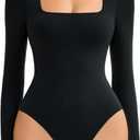Avidlove Women's Long Sleeve Bodysuit Double Lined Square Neck Body Suit Tops Snap Closure Soft (XX-Large, Black)