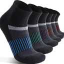 6 Pairs Merino Wool Ankle Running Hiking Socks Compression Support Breathable Thick Cushion No Show Socks for Women Men (Large, Black Mixed(quarter Socks))