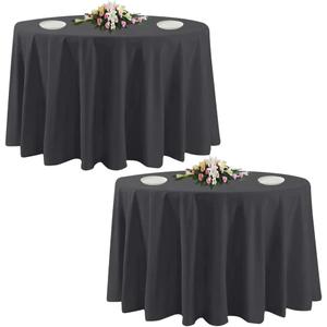 2 Pack Black Round Tablecloths, 120 Inch Stain Resistant and Wrinkle Polyester Fabric Washable Table Clothes Cover for Kitchen Dining, Wedding, Reception Banquet, Birthday Party, Buffet Restaurant