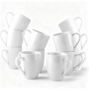 GBhome 12 OZ Off White Coffee Mugs, Ceramic Coffee Mugs Set with Large Handle for Man,Woman,Dad,Mom, Light Weight Coffee Mugs for Latte/Cappuccino/Cocoa/Milk, Dishwasher &Microwave Safe,12Pcs