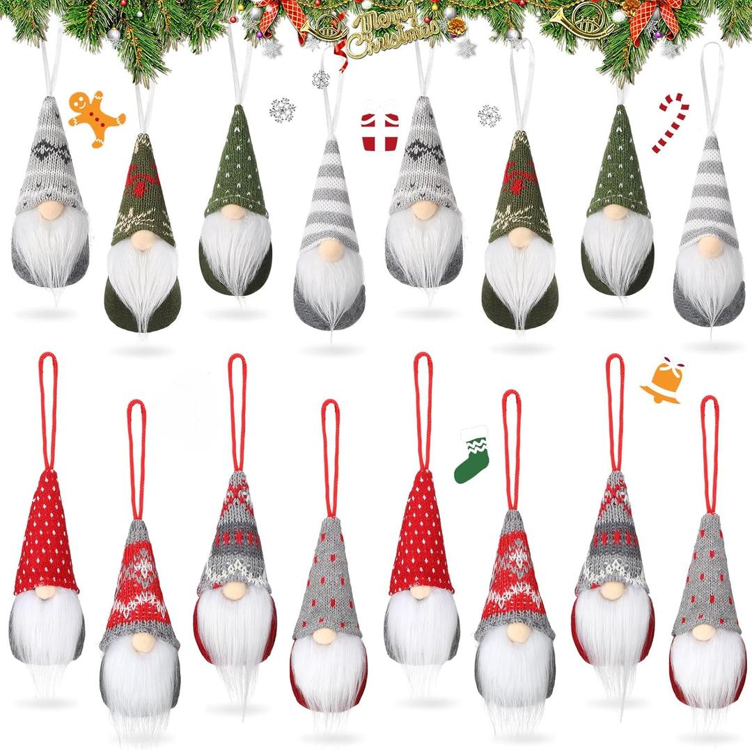 Skylety 16 Pieces Christmas Gnome Ornaments for Tree Christmas Tree Hanging Decorations Dolls Scandinavian Swedish Tomte Gnomes Handmade Plush Santa for Home Tabletop Party Decor