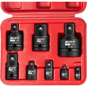 BOEN 8 Piece Impact Socket Adapter and Reducer Set, 1/4" 3/8" 1/2" 3/4" Drive Socket Adapter Set with Durable Case for Impact Driver Conversions (Upgraded) (8PCS CR-MO)