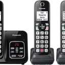 Panasonic Cordless Phone with Answering Machine, Advanced Call Block, Bilingual Caller ID and High-Contrast Display, Expandable System with 3 Handset Cordless Telephones - KX-TGD833M (Metallic Black)