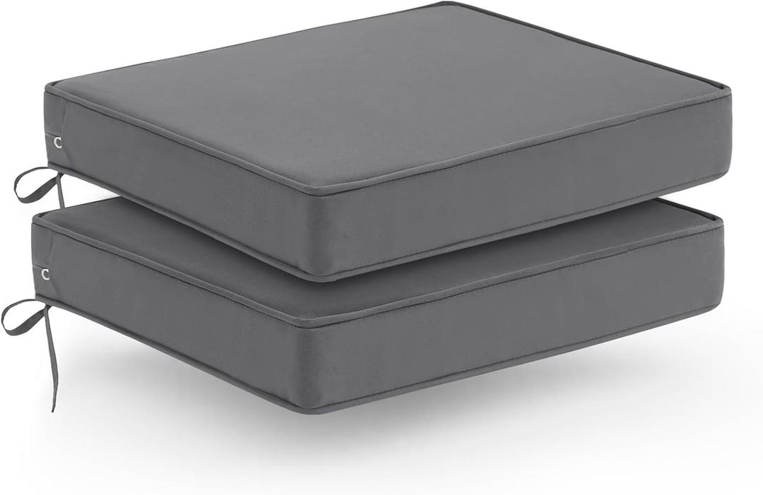 Outdoor Chair Cushions Set of 2, Waterproof Patio Chair Cushions, Outdoor Patio Furniture Replacement Seat Cushions, 17 x 16 x 2 inch, Dark Grey