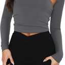 Women 2 Piece Long Sleeve Y2K Cardigan Bolero Shrug Set Strapless Going Out Crop Top 2023 Fashion T-Shirt Tank Tops (Gray)